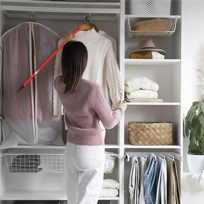 MAURY'S SET MANICO BASTONE APPENDIABITI PER ARMADIO GUARDAROBA ALLUNGABILE DA 82 CM A 150 CM + 8 GRUCCE IN LEGNO DI BETULLA