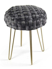 POUF PORTO IN VELLUTO CON GAMBE DORATE E TOP GRIGIO SCURO 35 X H43 CM