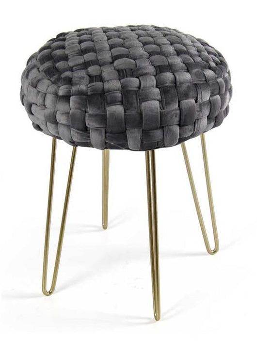 POUF PORTO IN VELLUTO CON GAMBE DORATE E TOP GRIGIO SCURO 35 X H43 CM