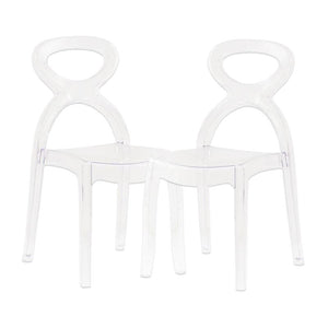 SET 2 SEDIE PIGALLE IN POLICARBONATO CON SCHIENALE A FORMA DI ANELLO ELEGANTE COLORE TRASPARENTE 46,5X53X90H CM