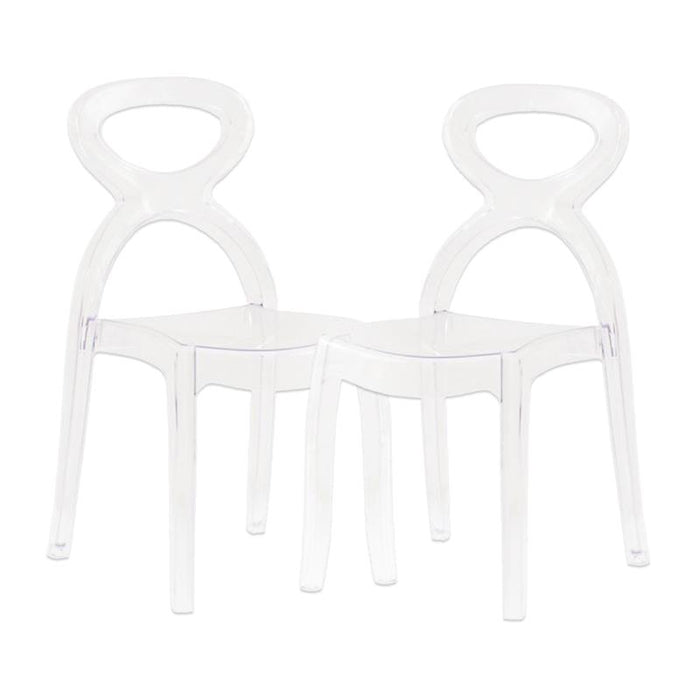 SET 2 SEDIE PIGALLE IN POLICARBONATO CON SCHIENALE A FORMA DI ANELLO ELEGANTE COLORE TRASPARENTE 46,5X53X90H CM