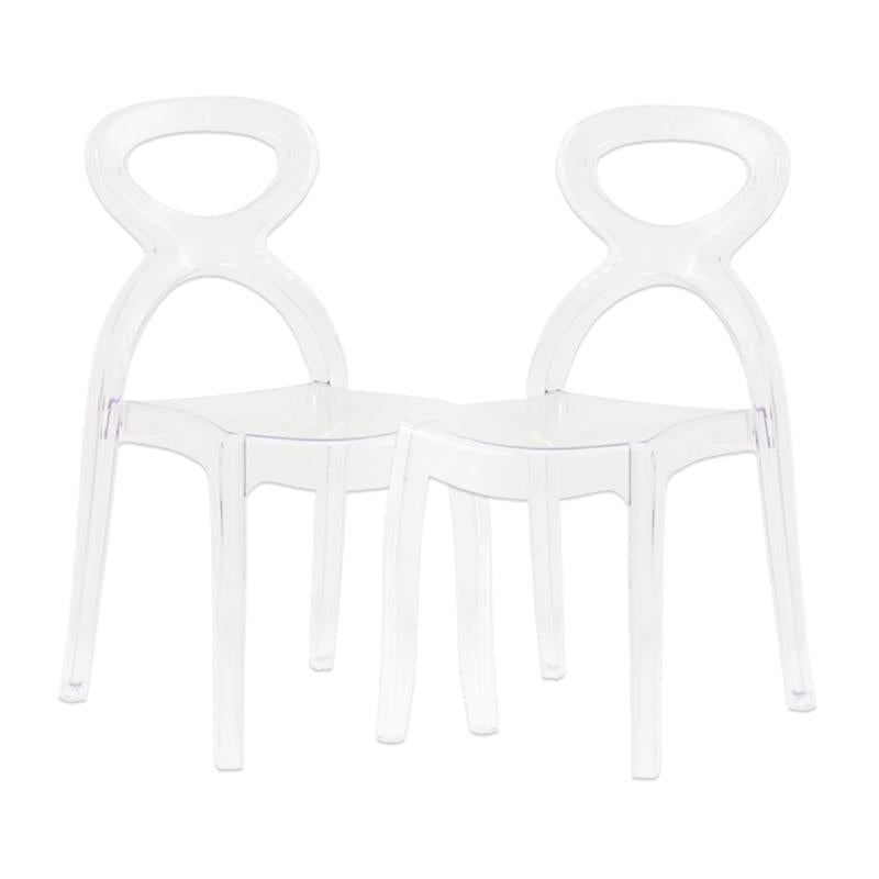 SET 2 SEDIE PIGALLE IN POLICARBONATO CON SCHIENALE A FORMA DI ANELLO ELEGANTE COLORE TRASPARENTE 46,5X53X90H CM