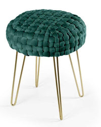 POUF PORTO IN VELLUTO CON GAMBE DORATE E TOP VERDE 35 X H43 CM