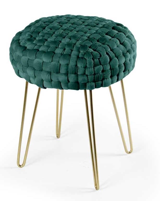 POUF PORTO IN VELLUTO CON GAMBE DORATE E TOP VERDE 35 X H43 CM