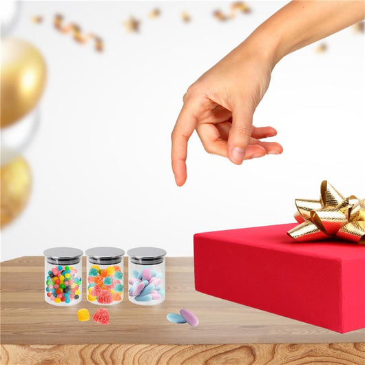 MA MAISON SET 3 BARATTOLI DA CUCINA IN VETRO CON COPERCHIO CROMATO A CHIUSURA ERMETICA 7X9H CM