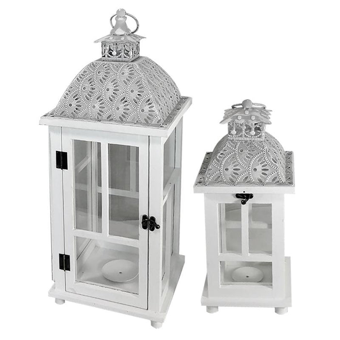 MA MAISON SET 2 LANTERNE MODELLO LUCERNA  CON VETRO E PORTA CANDELA IN COLORE GRIGIO
