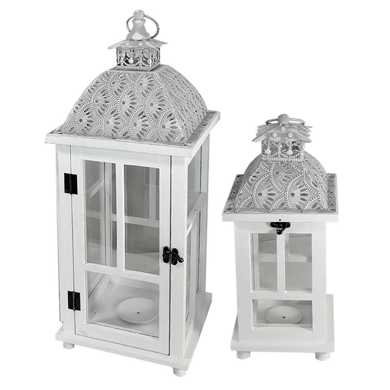 MA MAISON SET 2 LANTERNE MODELLO LUCERNA  CON VETRO E PORTA CANDELA IN COLORE GRIGIO