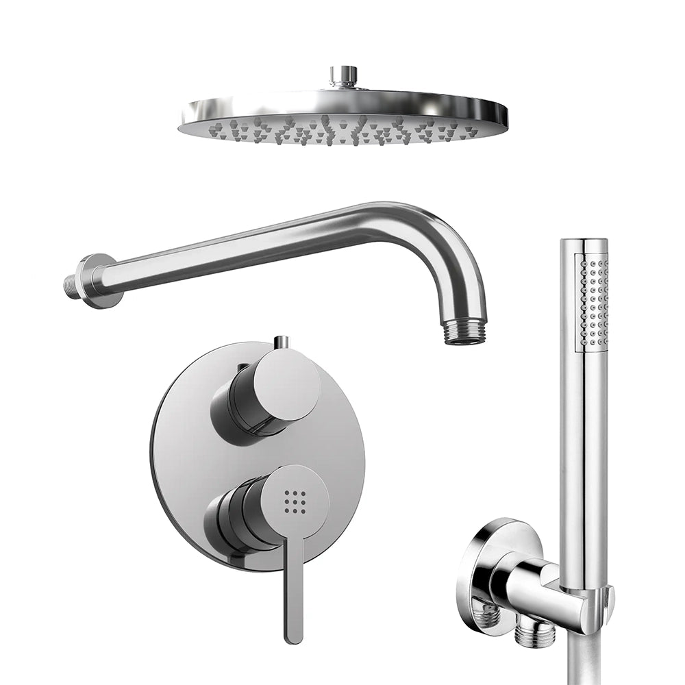 Set doccia cromato - Miscelatore incasso 2 vie Virna, braccio 30cm, soffione 20cm e doccino