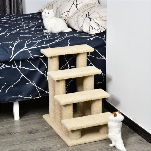 SCALETTA PER ANIMALI DOMESTICI CON 4 GRADINI E MORBIDO RIVESTIMENTO BEIGE