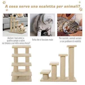 SCALETTA PER ANIMALI DOMESTICI CON 4 GRADINI E MORBIDO RIVESTIMENTO BEIGE