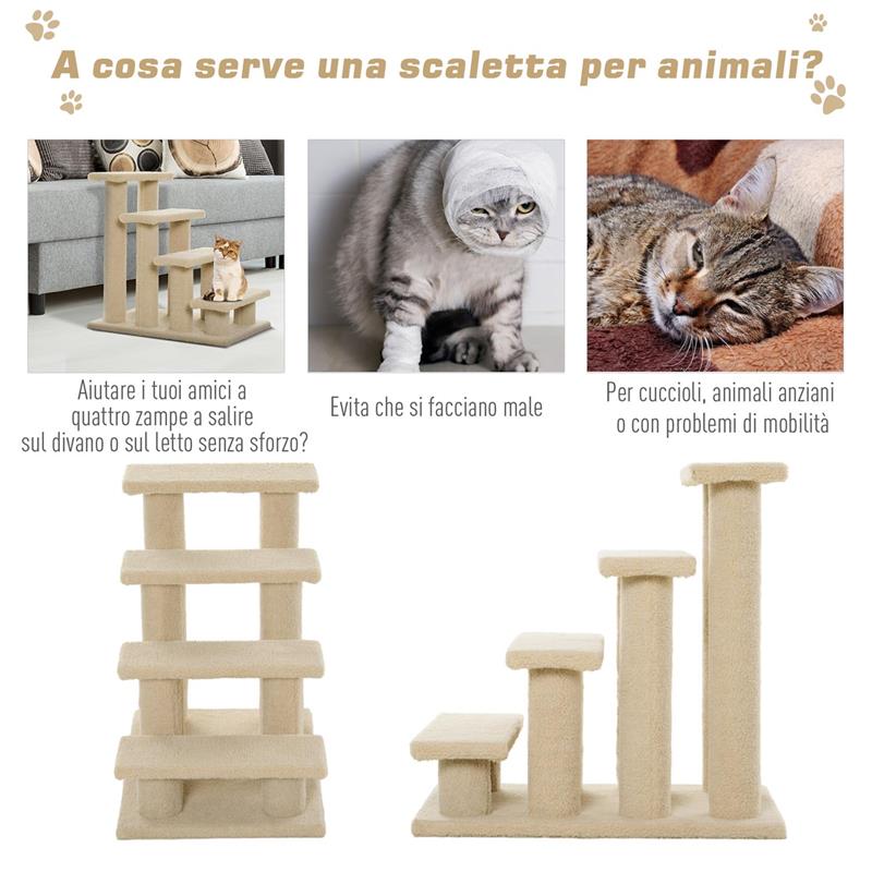 SCALETTA PER ANIMALI DOMESTICI CON 4 GRADINI E MORBIDO RIVESTIMENTO BEIGE