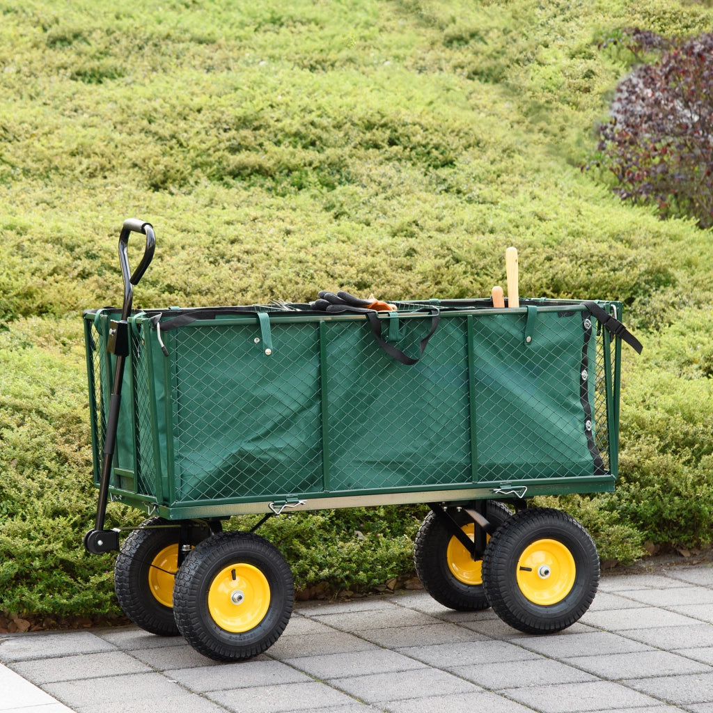 Carrello da Giardino 342L con Ruote ¨C Zephmum ¨C Verde, 138x57x84cm