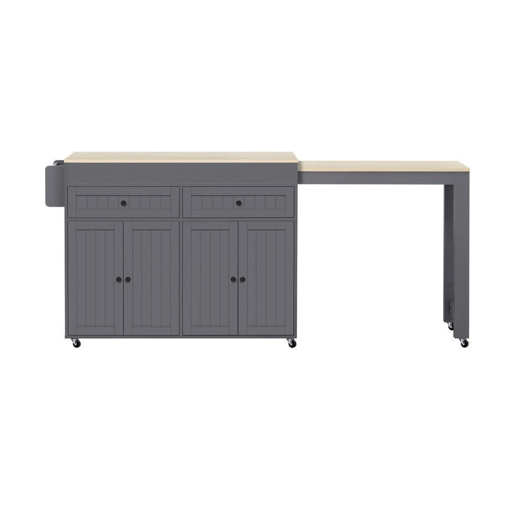 Isola da Cucina su Ruote Allungabile ¨C Xylo ¨C Grigio e Naturale, con Piano di Lavoro e Cassetti
