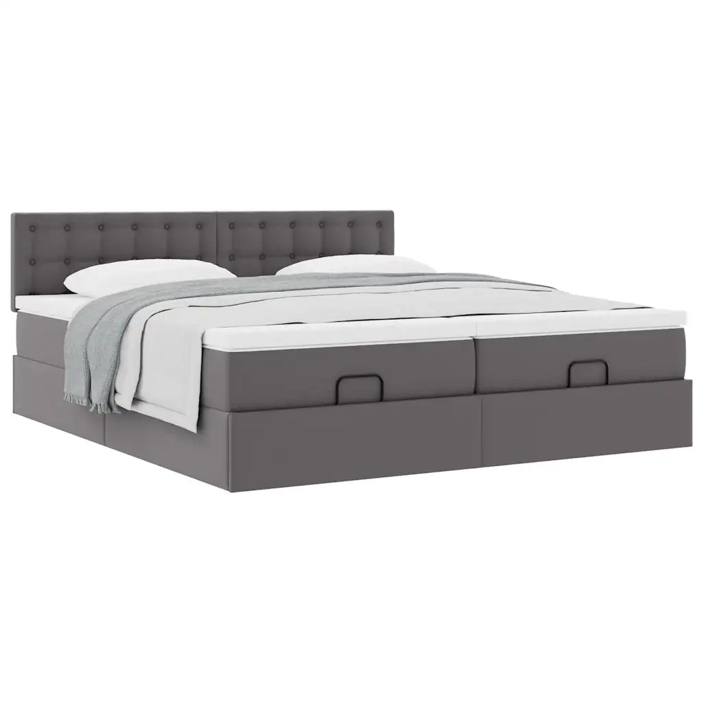 Struttura Letto Pouf con Materassi Grigio 160x200 cm Similpelle
