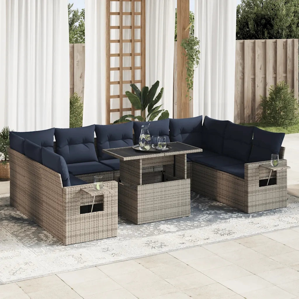 Divano Giardino 10 pz con Cuscini Grigio in Polyrattan Acacia 3326542