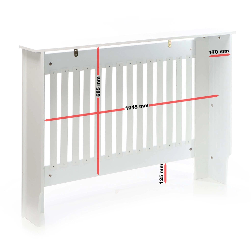 Toboli Copritermosifone in MDF bianco 112x19x82cm Copricalorifero a doghe