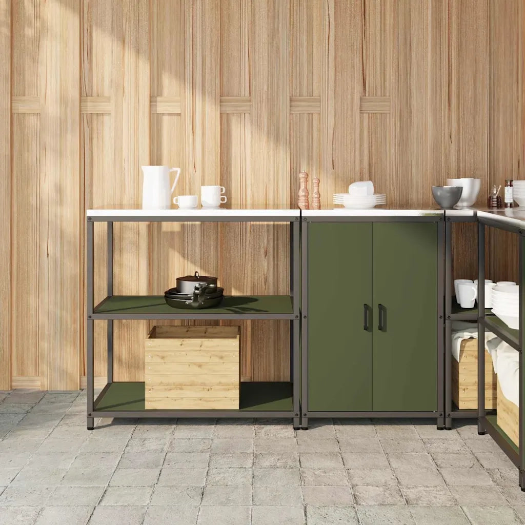 vidaXL Set di Stoccaggio per Cucina 2 pcs Verde oliva 150 x 50 x 92 cm