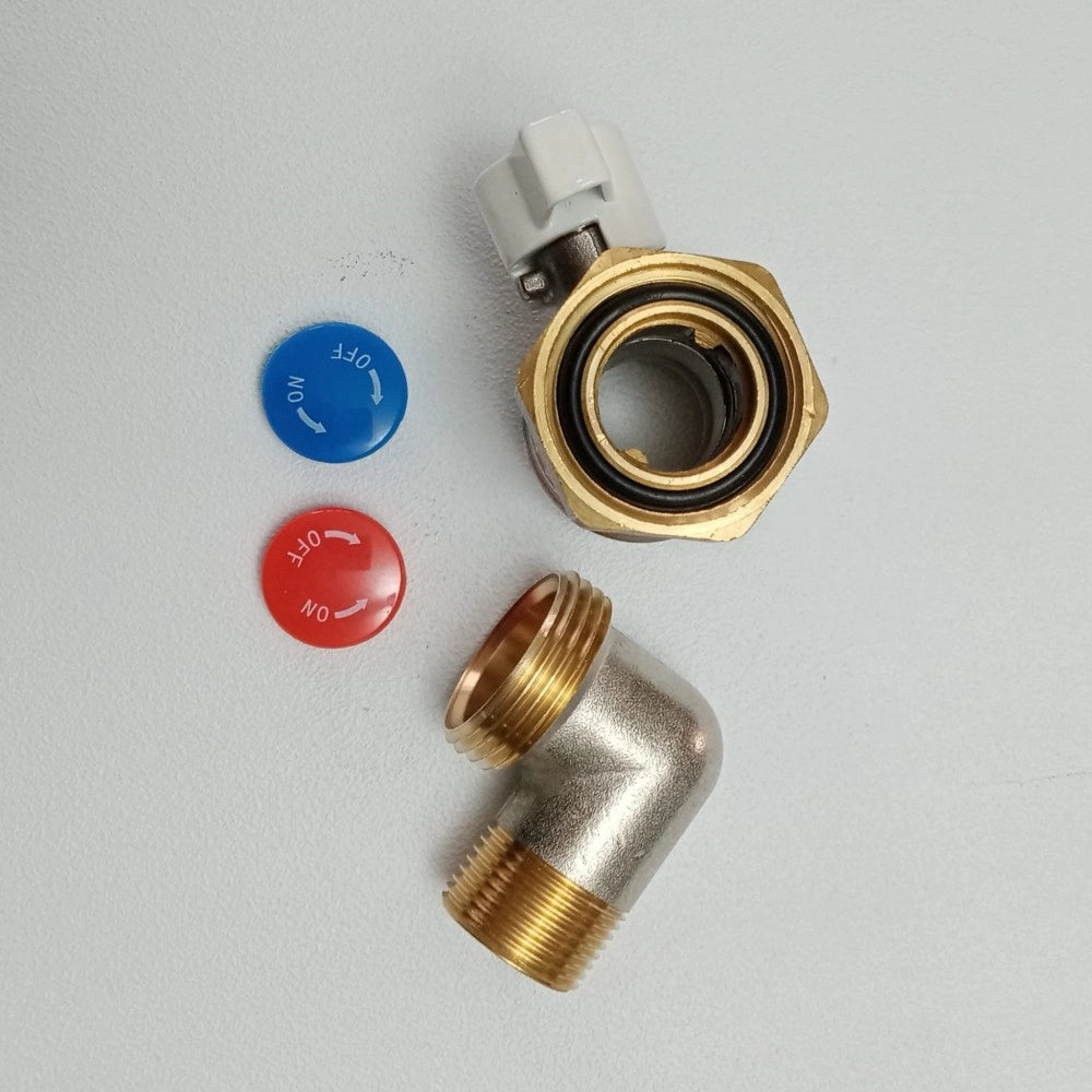 Valvola sfera saracinesca da 3/4 ad angolo mf leva corta con bocchettone orientabile