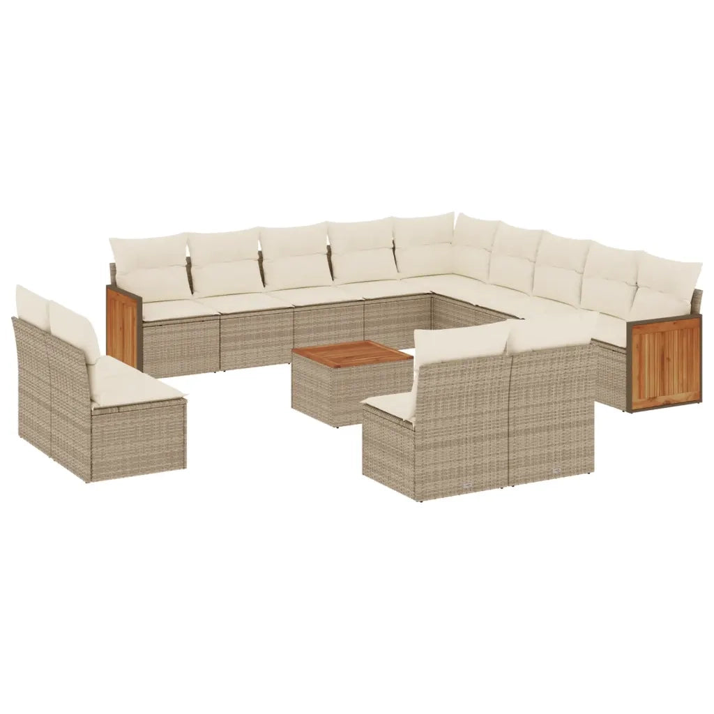 Set Divani da Giardino 14pz con Cuscini in Polyrattan Beige