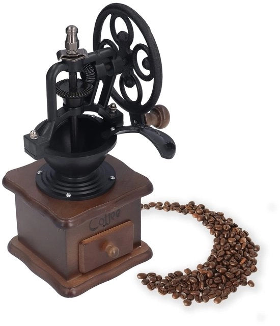 Molino da Caffè Manuale - Stile Retro - Regolazione del Molino - Lette di Raccolta - Legno e Ferro