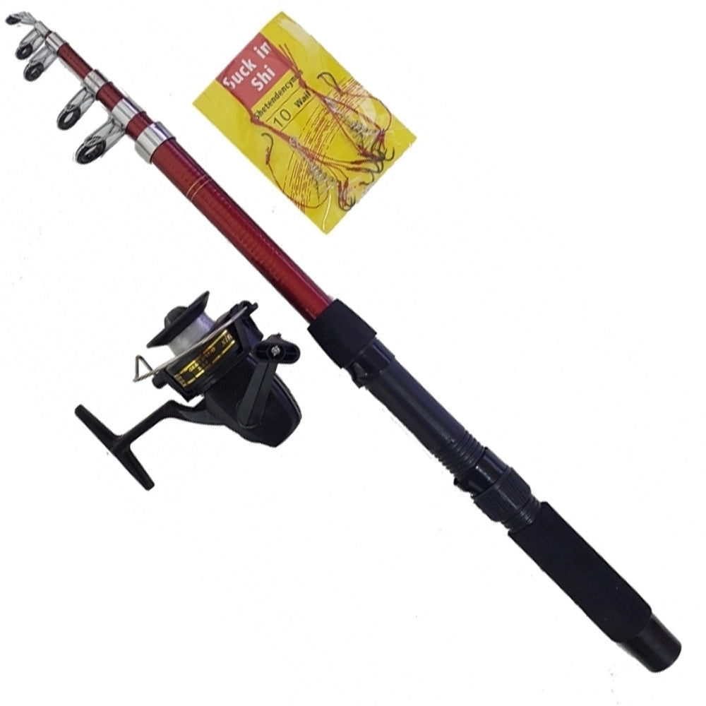 Trade Shop - Kit Canna Da Pesca Estensibile Telescopica Con Mulinello S71000 Lenza 10 Ami -