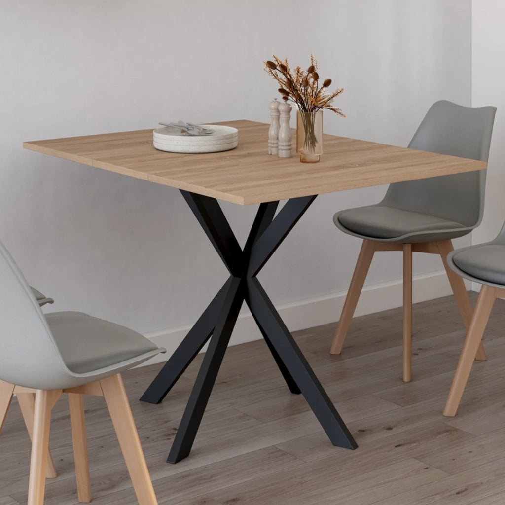 IDMarket - Consolle pieghevole per 2-4 persone ALIX con gambe in legno e ragno nero 103 x 76 cm