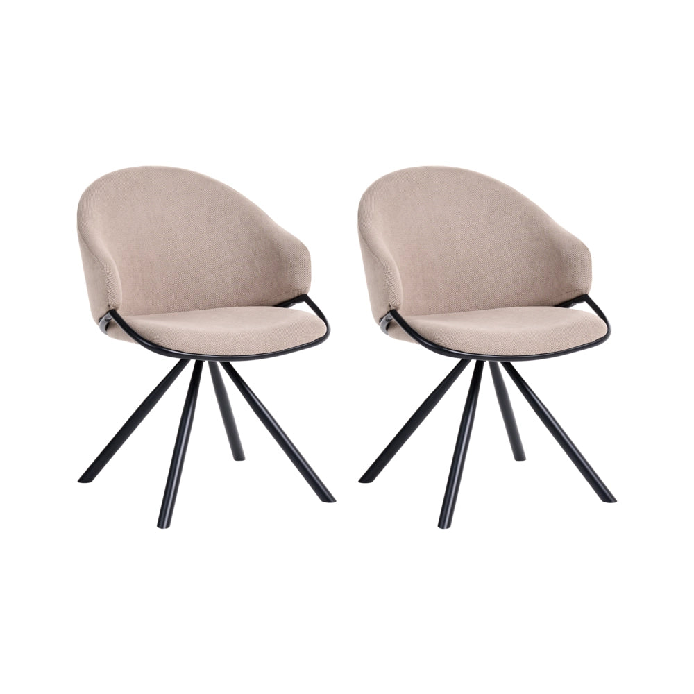 Set di 2 sedie da pranzo in stile scandinavo con rivestimento in tessuto idrorepellente per soggiorno e sala da pranzo tortora gambe nere