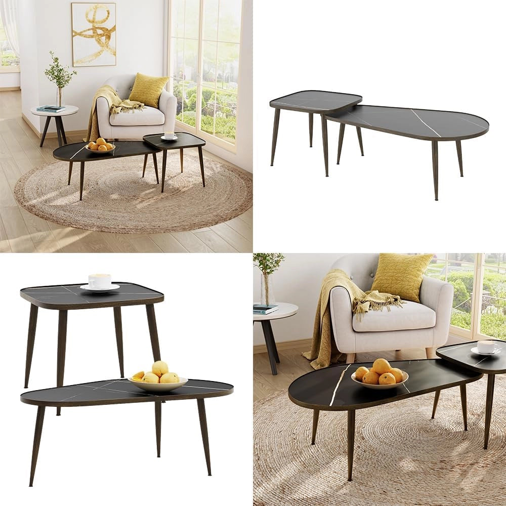 Set di tavolini Manitoba, Nero, 105 x 64.5 cm 2 parti, pieghevole salvaspazio e combinabile in modo versatile