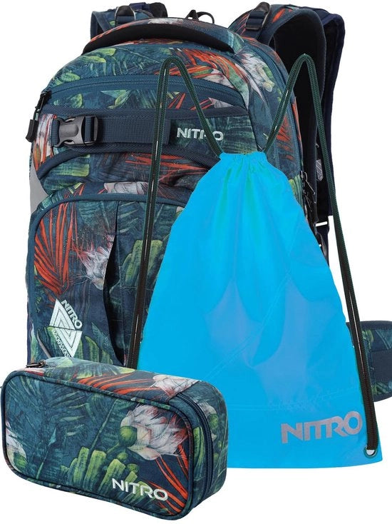 Zaino scolastico, set di zaini, zaino, cintura con chiusura velcro, piastra di supporto robusta, borsa termica, tasca per laptop, borsa sportiva e custodia XL, Tropico