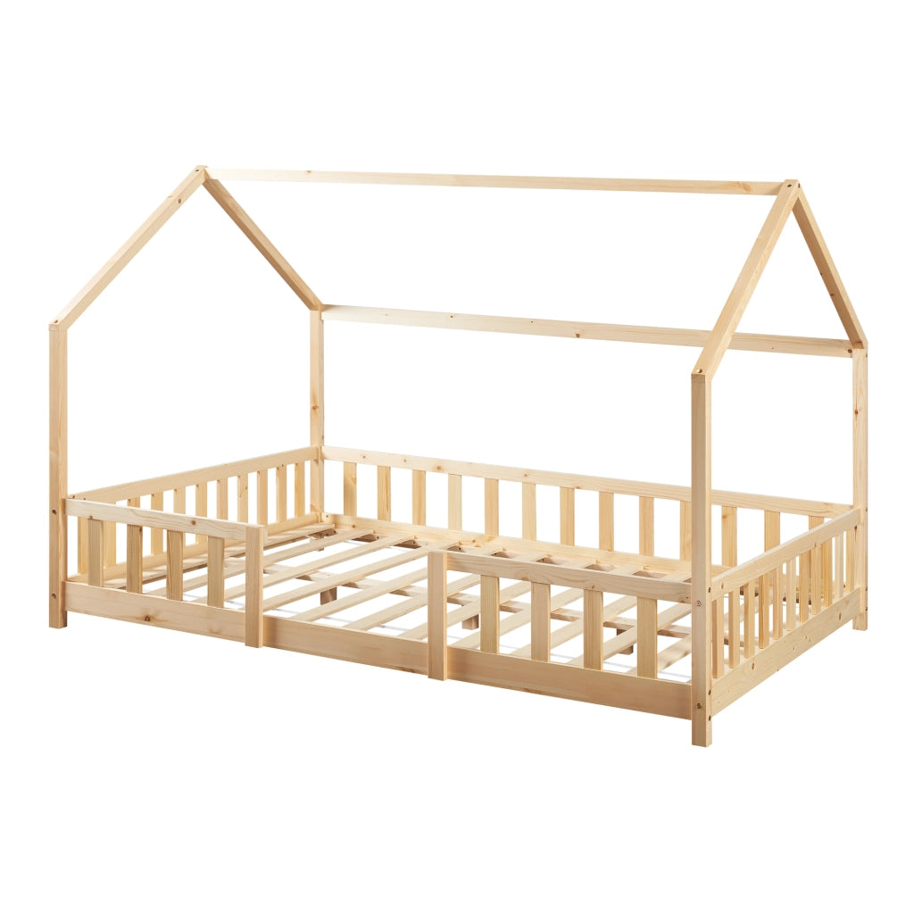 Letto per Cameretta Sisimiut a Forma di Casetta 140x200 cm Legno Naturale [en.casa]