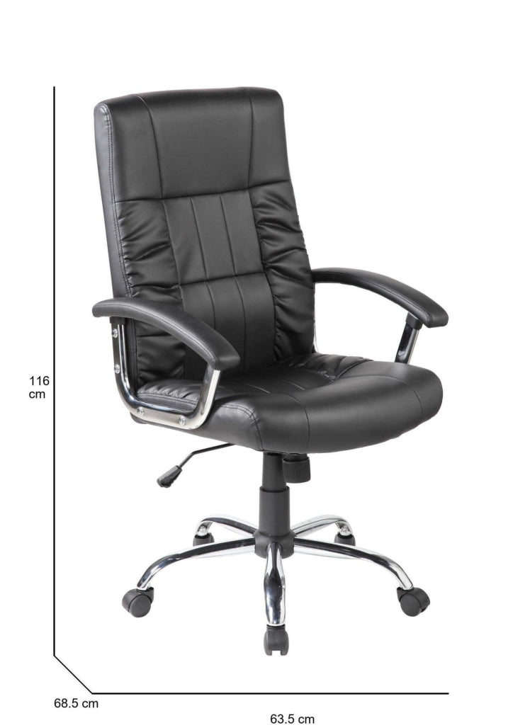 Sedia da ufficio Alberica, Poltrona direzionale con braccioli, Sedia ergonomica da ufficio, 69x64h106/116 cm, Nero
