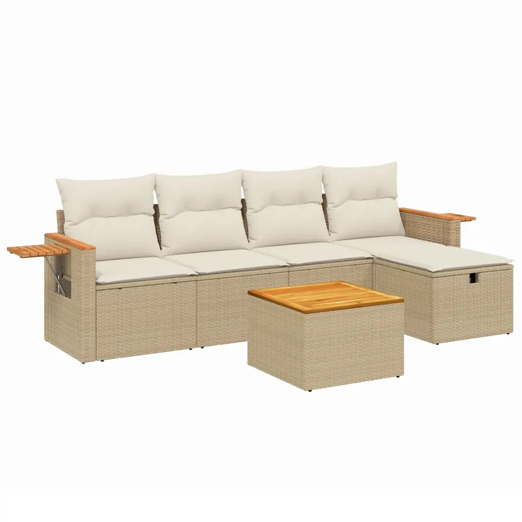 Set Divano da Giardino 6 pz con Cuscini Beige in Polyrattan 3265510