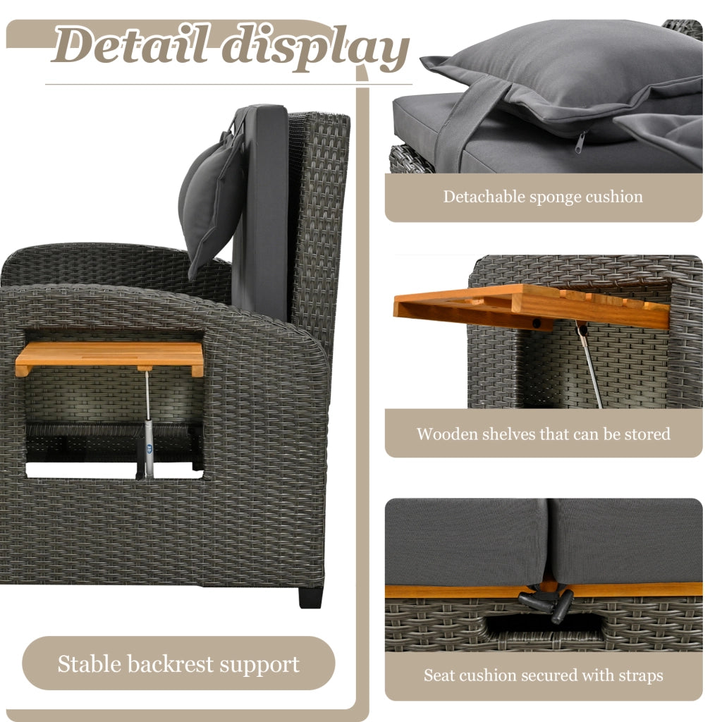 Set Lounge da Giardino 2 Posti con Poggiapiedi ¨C MINIMAL ¨C Rattan Grigio, Schienale Regolabile