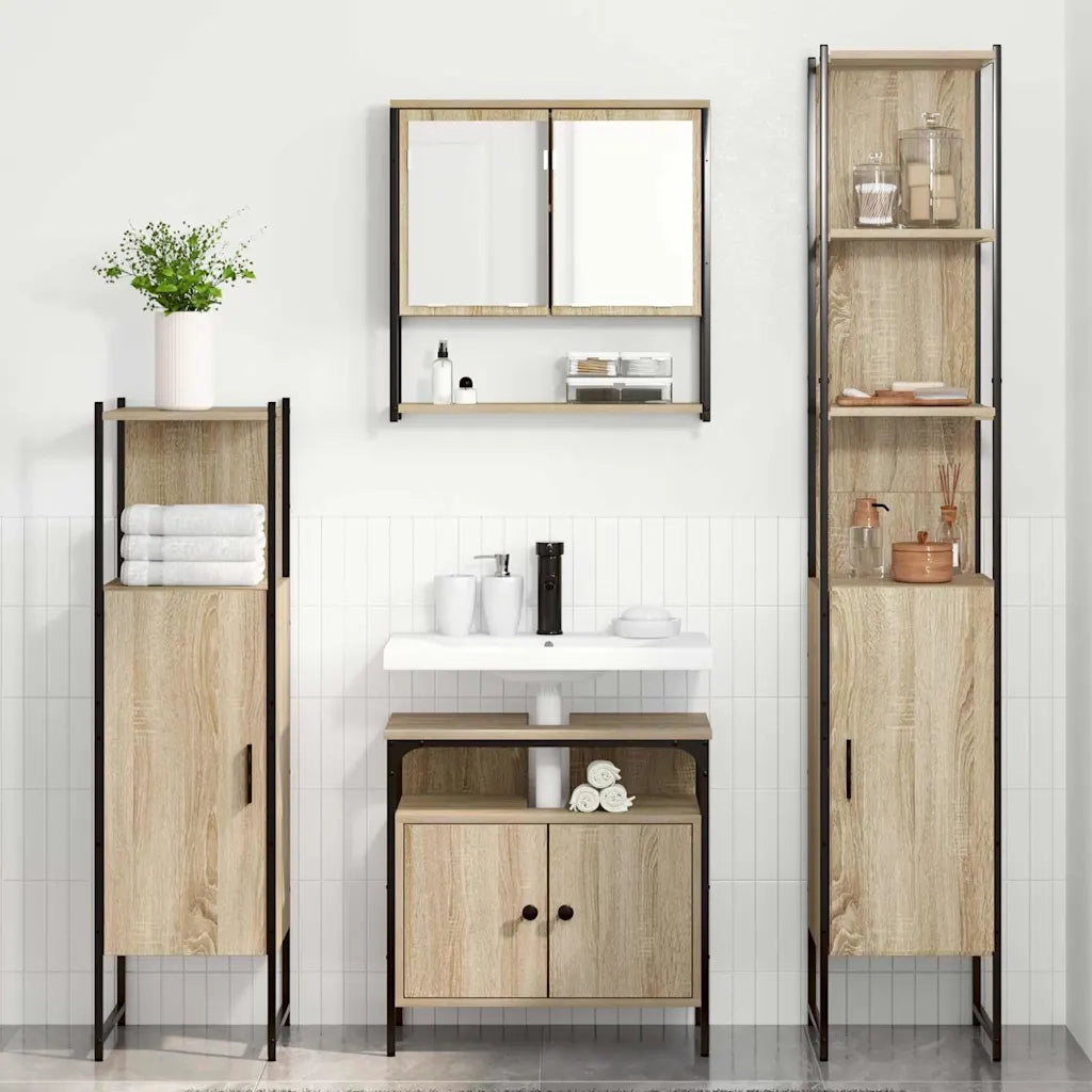 Set di mobili per il bagno con lo scaffale 4 pcs Rovere Sonoma