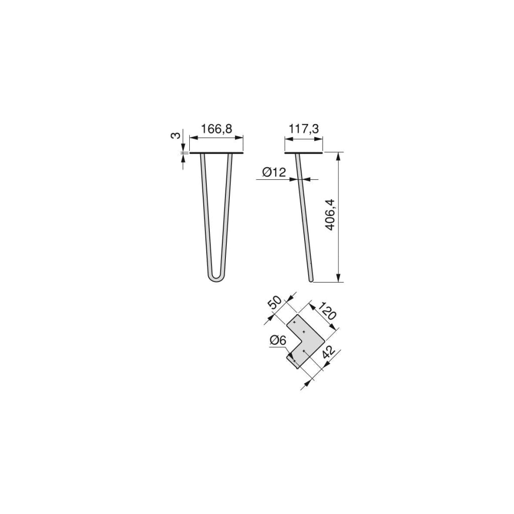 Hairpin Set di Gambe H2 Aste per Tavolo H400 Verniciato Nero Acciaio Emuca