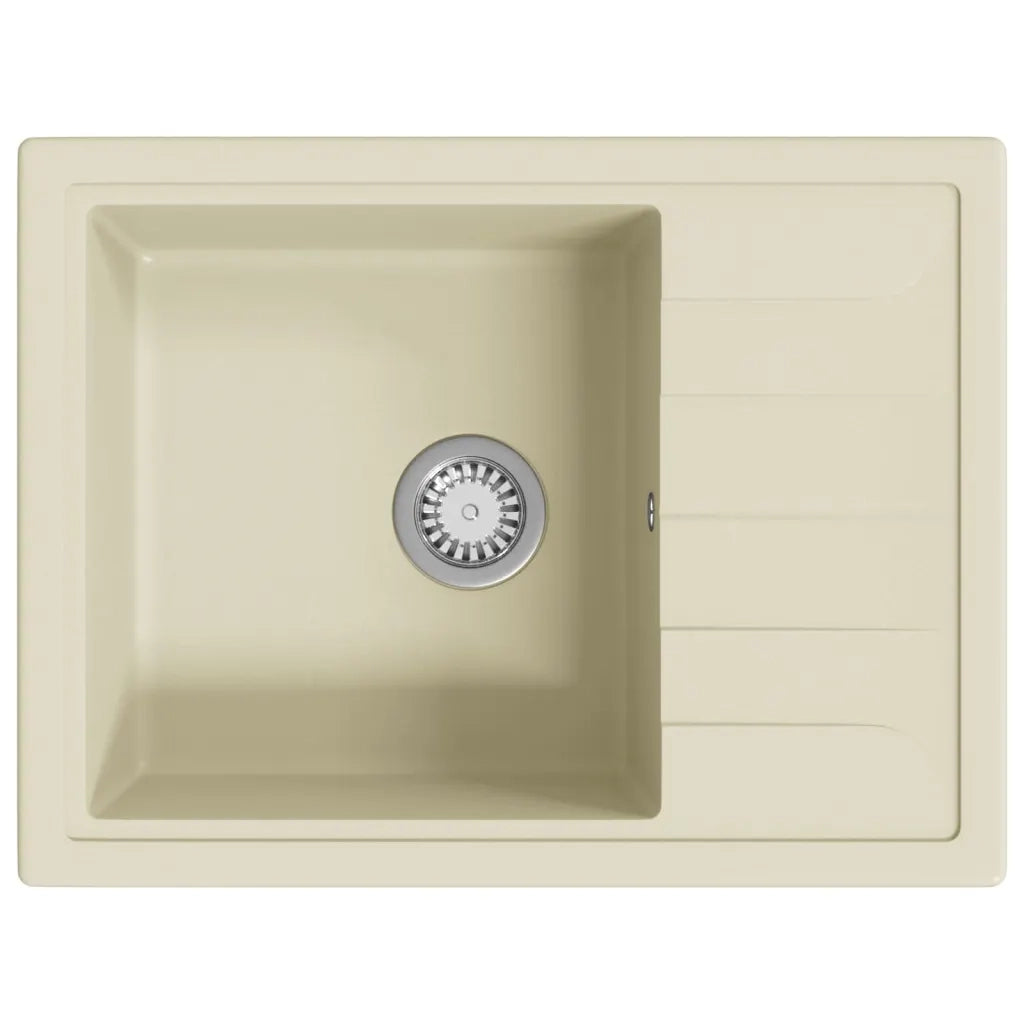 Lavello da Cucina con Foro Troppopieno-Lavandino-Lavabo Ovale Beige in Granito