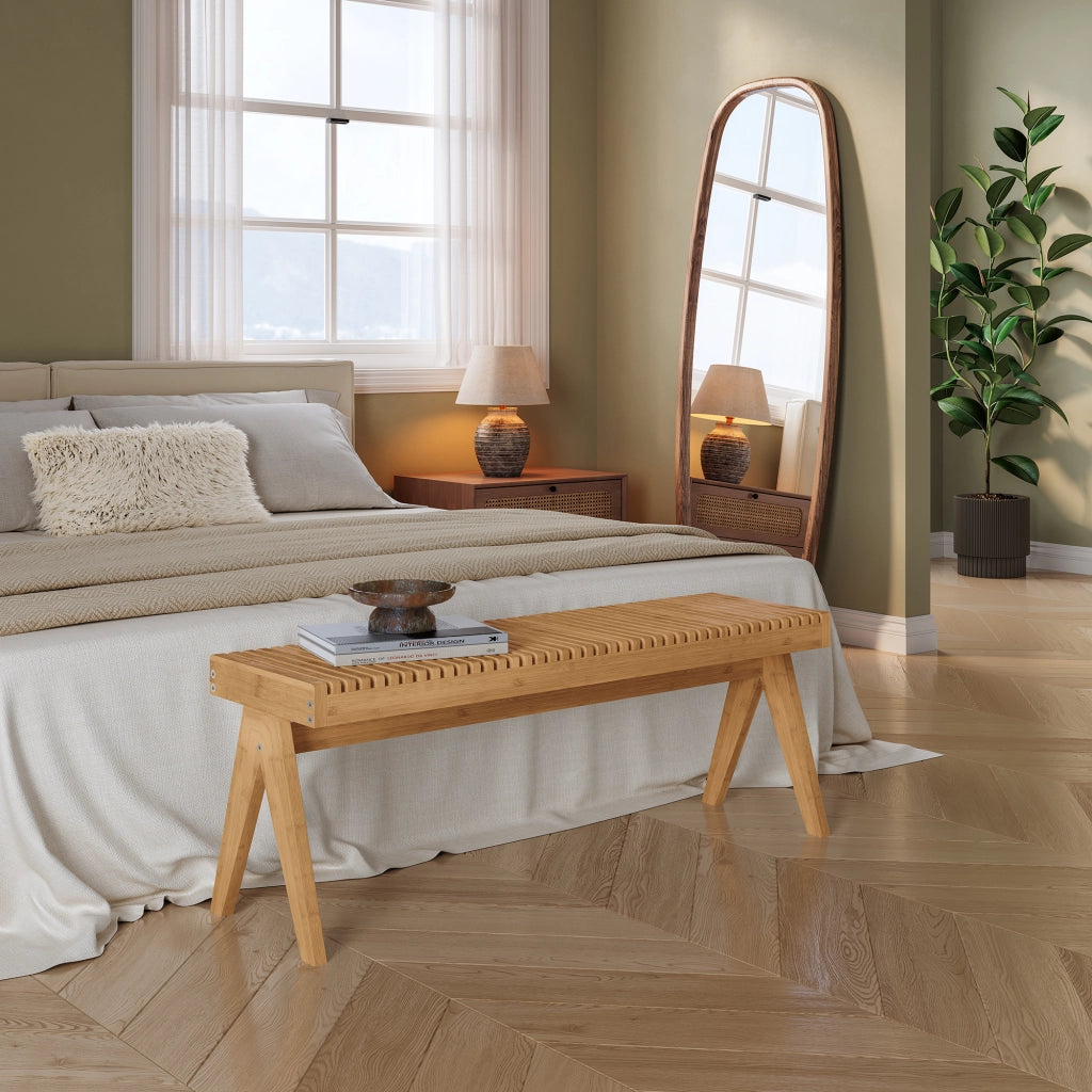 Panca da Scarpe Lasdarvoo Seduta in Bambù Naturale 120 x 35 x 45 cm [en.casa]
