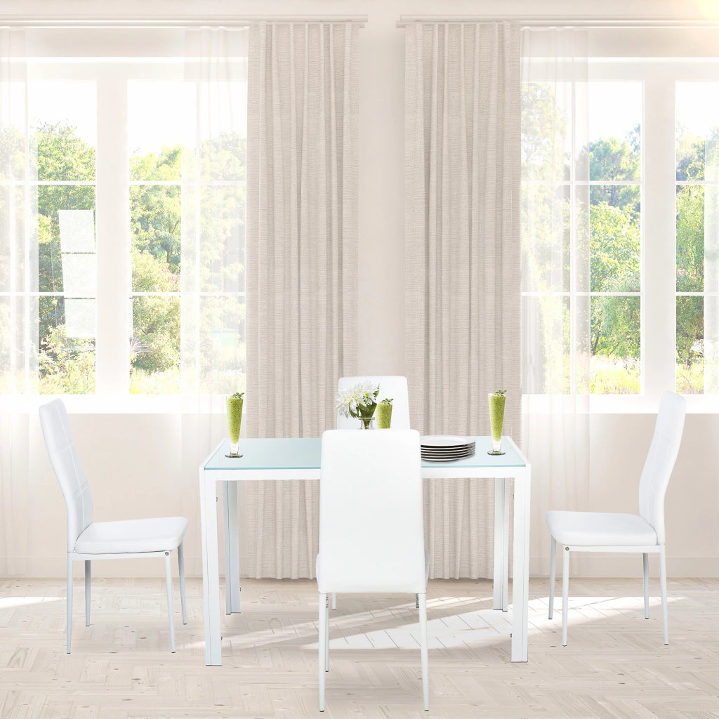 Tavolo da pranzo allungabile con 4 sedie ¨C zephmum ¨C bianco, finta pelle, metallo, vetro temperato