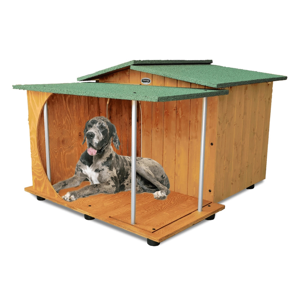 CUCCIA IN LEGNO PER CANI DA ESTERNO MODELLO OASI E VERANDA E-ALANO CON "TENDINA OMAGGIO"