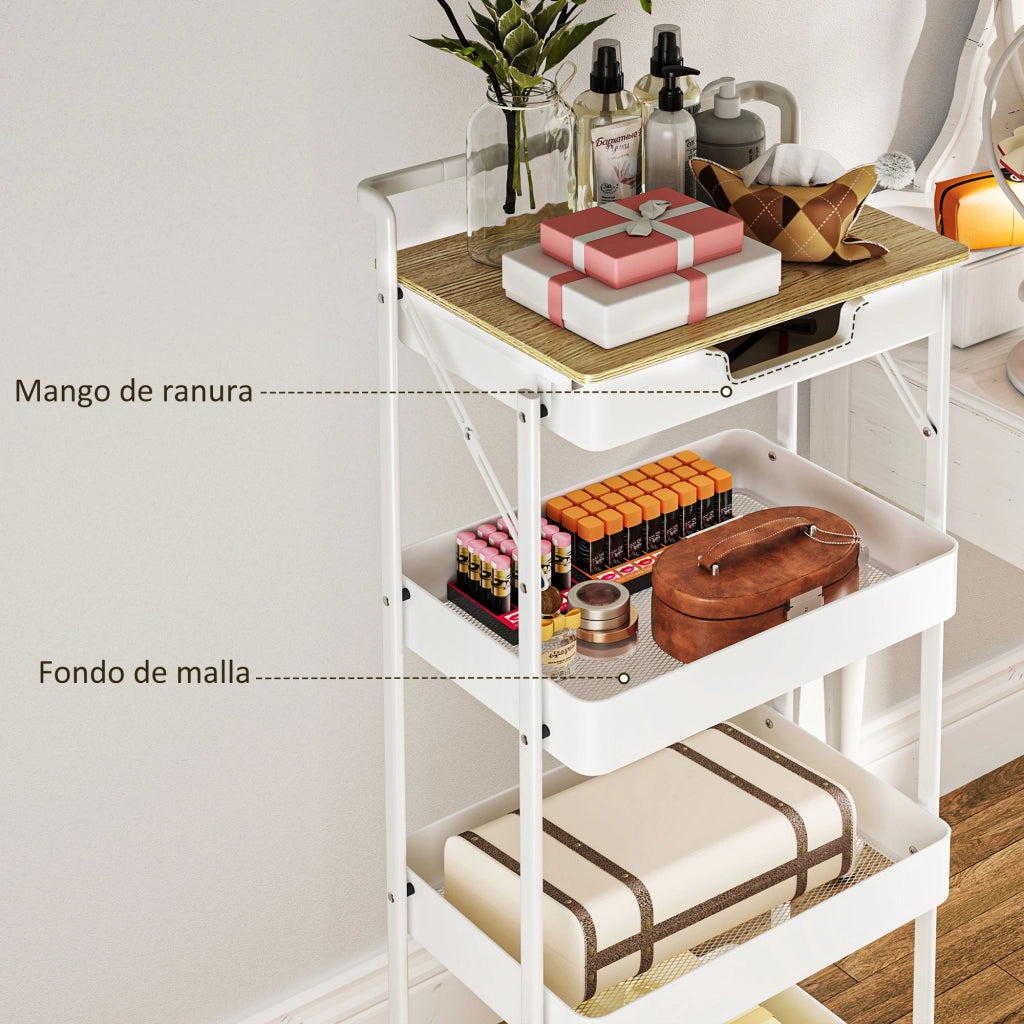 Carrello Cucina 4 Ripiani con Ruote ¨C Xylo ¨C Bianco con Cassetto e Cestelli