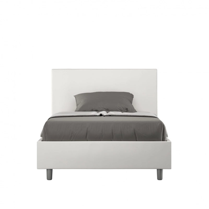 Letto imbottito 1 piazza e mezza 120x210 cm Adele - Bianco,Similpelle,Con rete