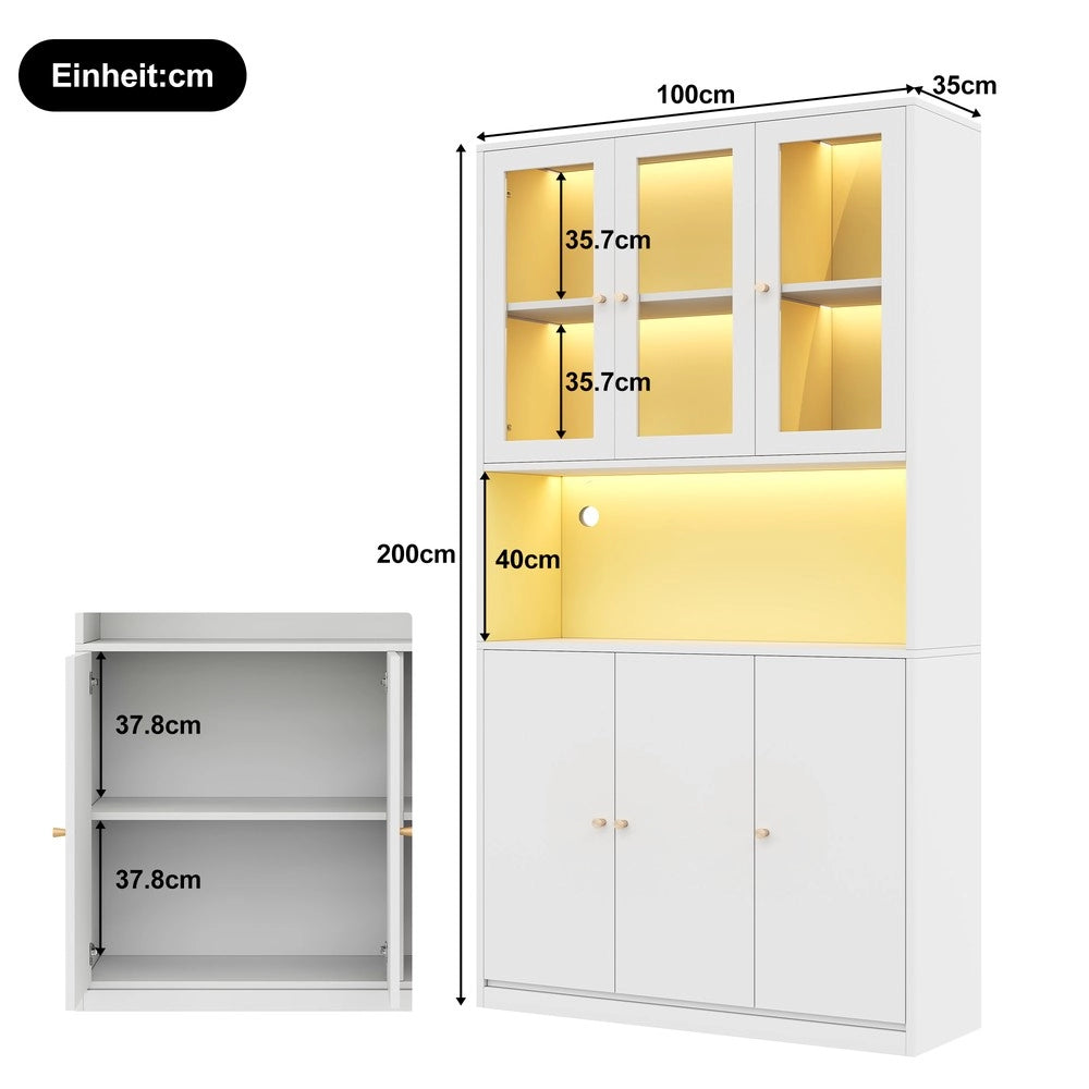 Libreria con Vetrina e Illuminazione LED ¨C Xylo ¨C Bianco, 3 Ante, Ripiani, 100x35x200