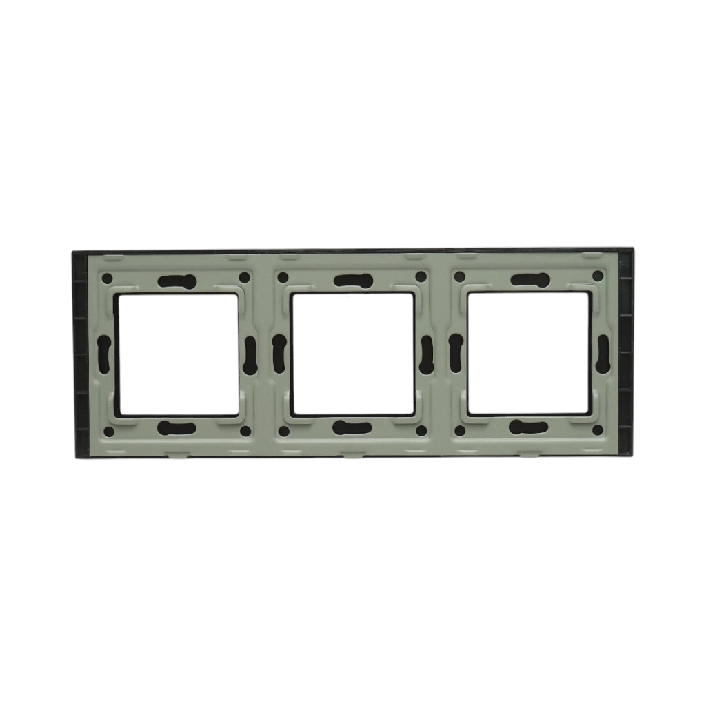 Cornice tripla in vetro nero per presa e interruttore 228x86x10 mm