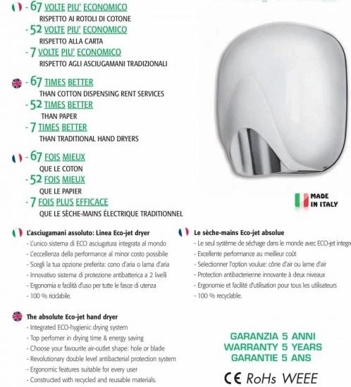 Asciugamani elettrico ECOSTREAM BF 1100 hot alluminio Bianco