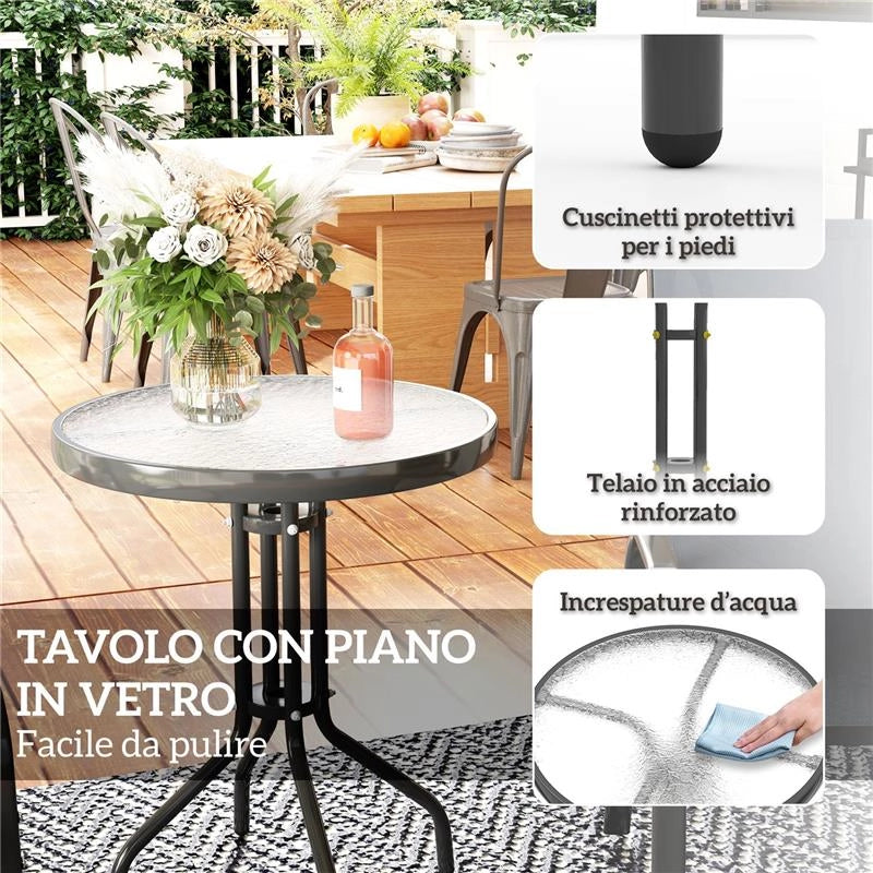SET DA GIARDINO 3PZ CON 2 SEDIE DA GIARDINO 54X71X93 CM E TAVOLINO ROTONDO 60X71 CM IN ACCIAIO GRIGIO SCURO