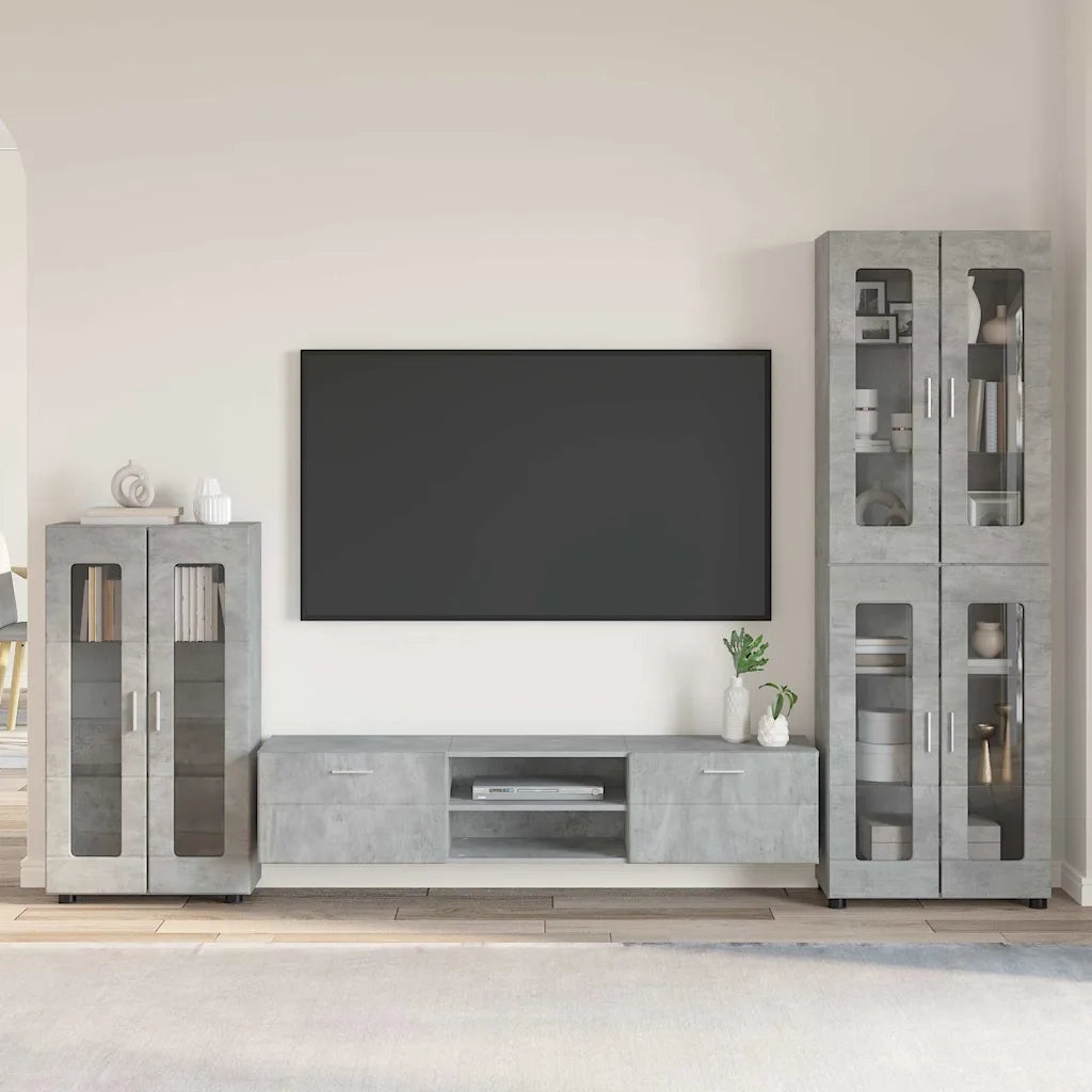 Set mobile TV con porta FLORIN Grigio cemento Legno multistrato