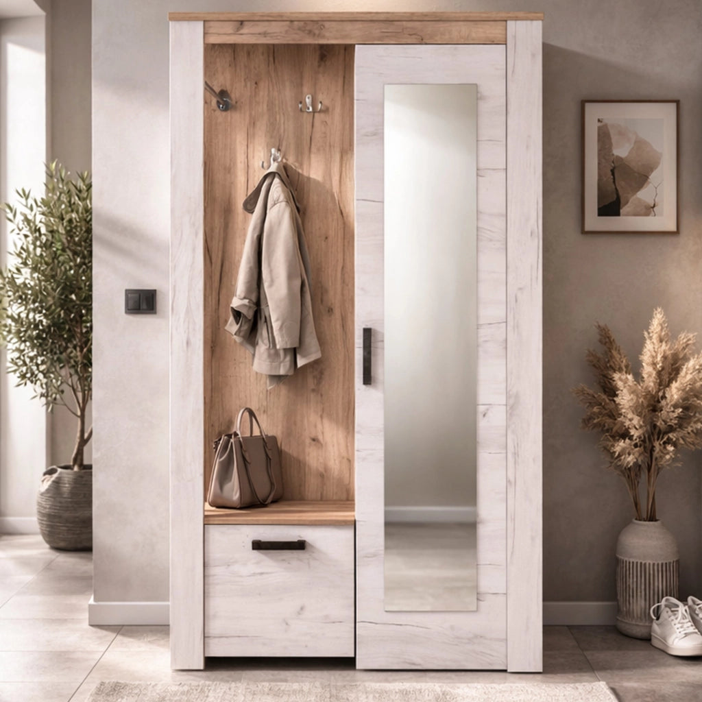 Valva, Mobile da Ingresso Specchio Incluso, 114x36.5x195h cm Bianco Larice