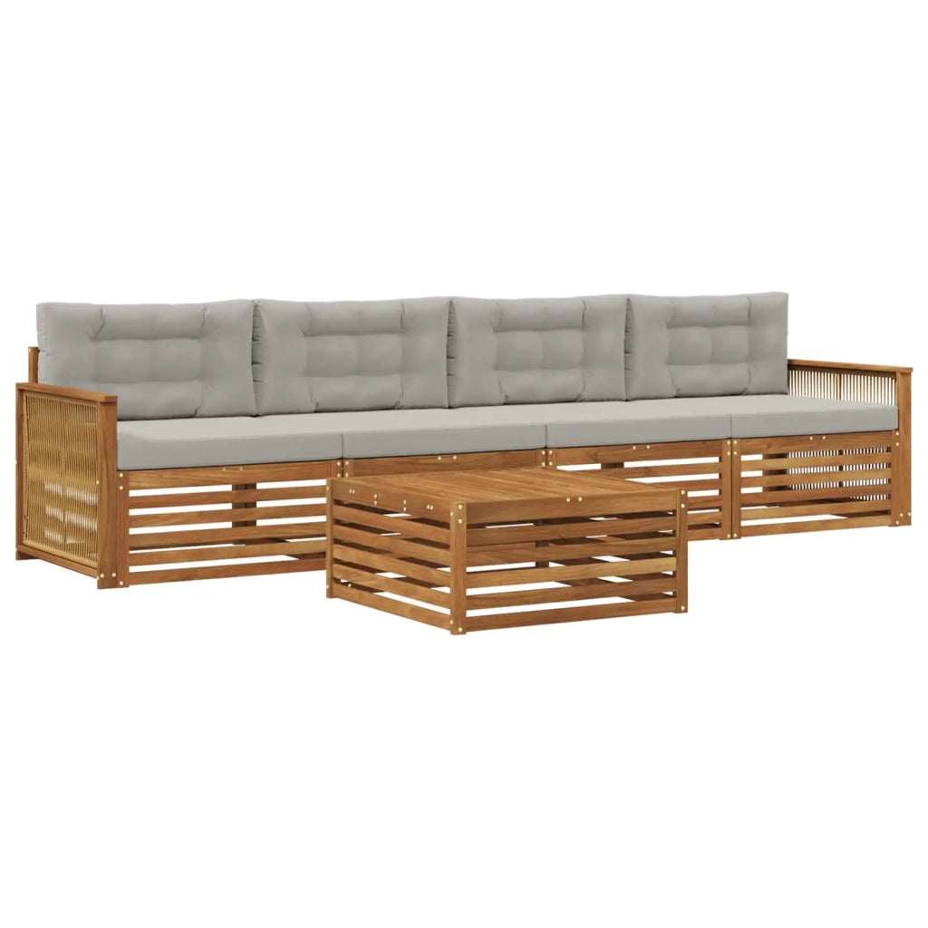 Set di divani da esterno 5 pz Naturale e Grigio Chiaro 3382999