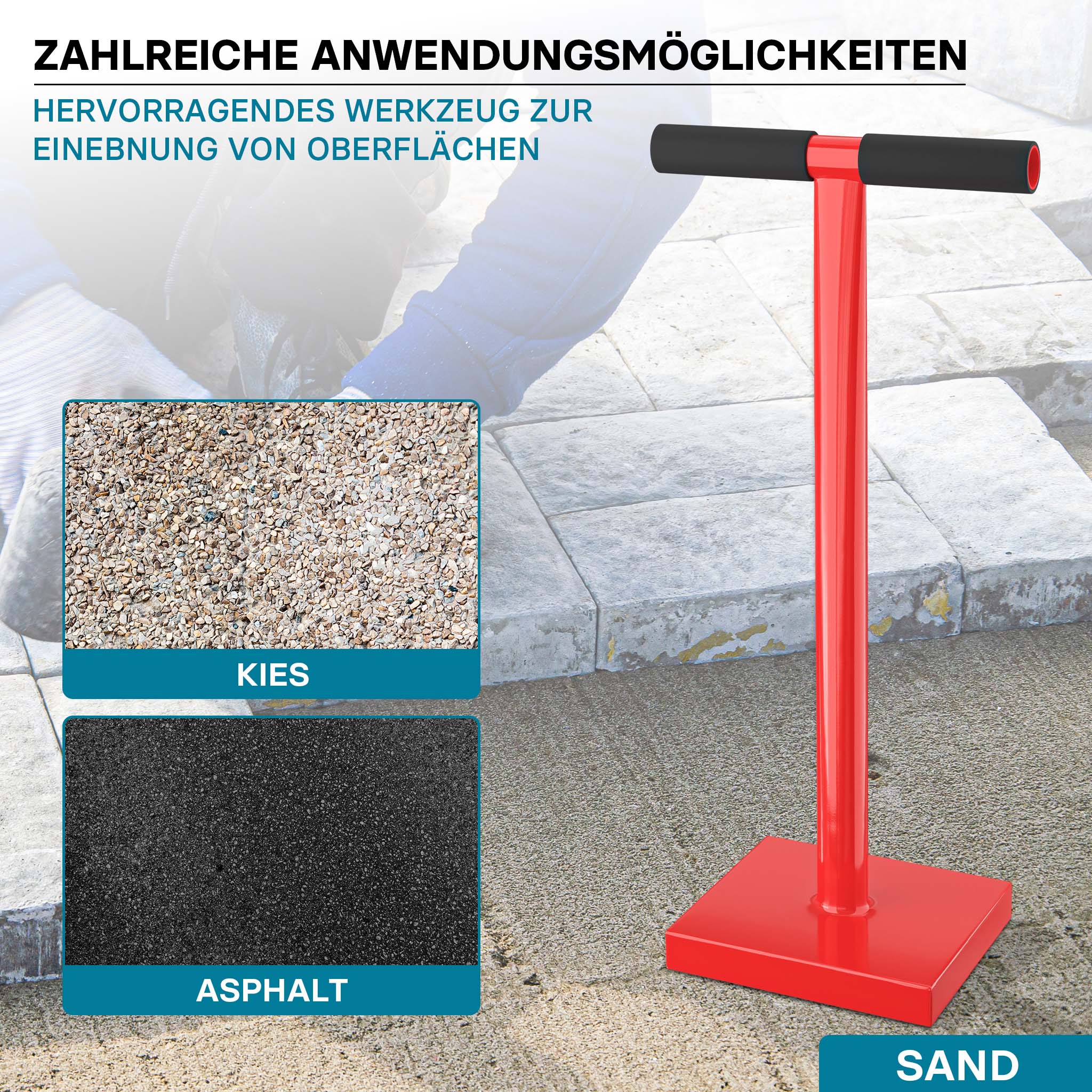 Costipatore manuale 11,5 kg in acciaio piastra di 20x20cm Compattatore terreno