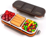 Set da snack 2 pezzi con 3 compartimenti in acciaio inossidabile, contenitore per snack ermetico con coperchio 600 ml, contenitore per snack portatile, scatola da picnic in metallo, piccola scatola per snack per verdure, frutta, salse, noci, biscotti